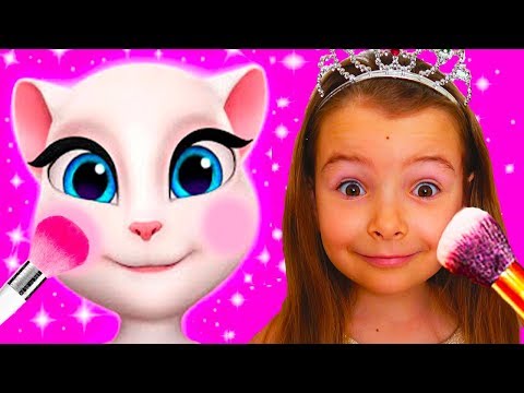 Pretend play DRESS UP with makeup toys and funny cat