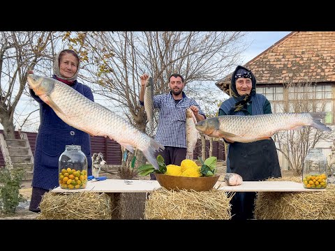 BUYING HUGE FISH FROM VILLAGE BAZAAR AND COOKING IN TANDOOR | CAUCASIAN COUNTRY LIFE | FRUIT COMPOTE