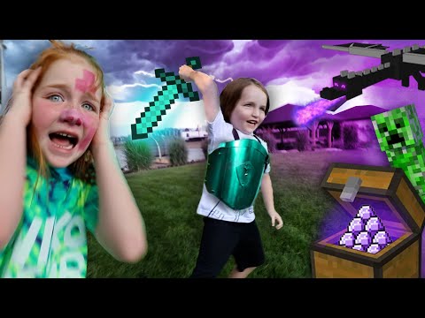 ADLEY &amp; NiKO play MiNECRAFT in Real Life!! Saving Niko's 5th Birthday Party from an Ender Dragon irl