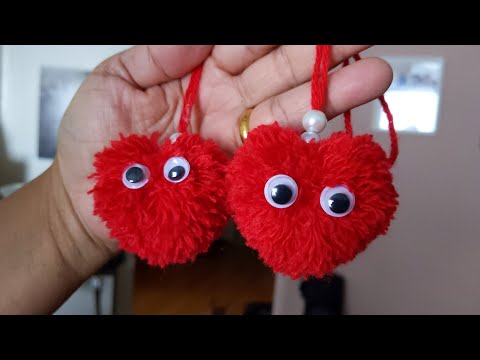 pom pom heart shape for valentine gift ทำปอมปอมหัวใจสำหรับของขวัญวันวาเลนไทน์