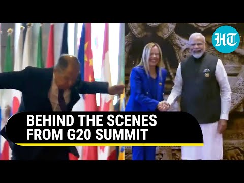 Russia's Lavrov Stumbles At G20 Venue; Meloni &amp; Modi Burst Into Laughter | Sunak's Tight Hug To PM