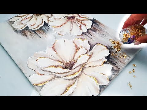 MUST SEE Texture! EASY Technique YOU Can Try - DIY Flower Art + Gold Leaf | AB Creative Tutorial