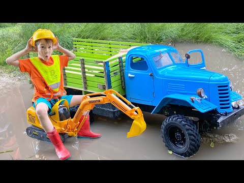 RC Car Stuck in the Mud Darius Helped with the Excavator Toy