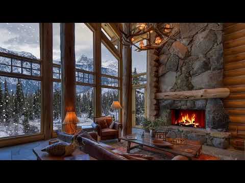 Cozy Ambience - Winter House - Crackling Fire &amp; Snow Falling - ASMR