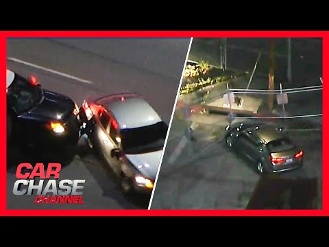 Lengthy high-speed chase with stolen car ends with suspect crashing into fences | Car Chase Channel