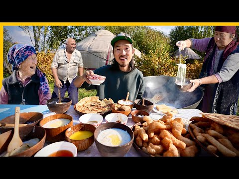 Kyrgyzstan Nomad Village Food 🇰🇬 Lamb Samsa + Beef Manti + Traditional Dairy Food