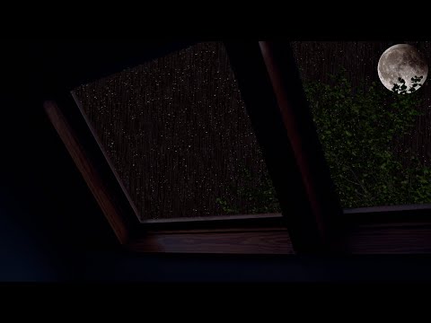 Rain on Attic Window with Moon Light | Roof Heavy Rain Sounds for Sleeping