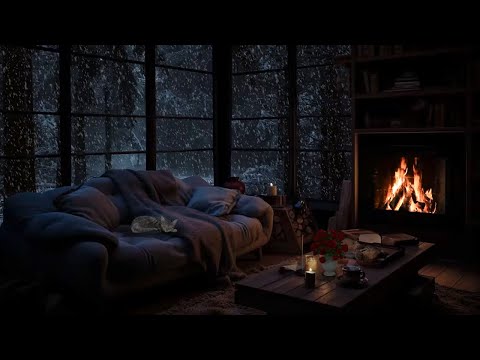 The ambiance from winter cabin window with blizzard price | Fireplace sounds for sleep ASMR