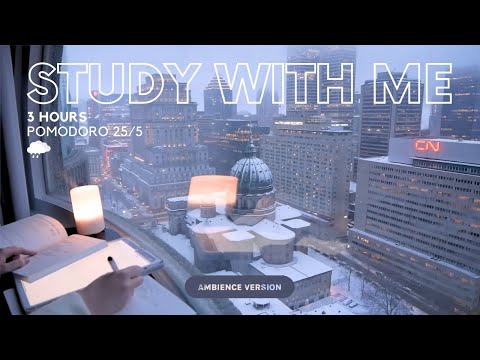 3-HOUR STUDY WITH ME Pomodoro 25/5 [with Rain Sounds] No Music | At Nightfall with City View 🌧️