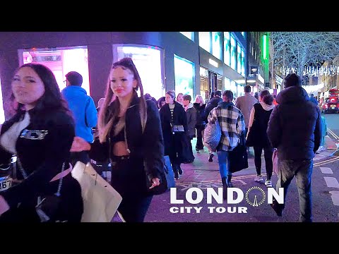 🇬🇧❄Winter Night Walk of Busy London City, England | Central London Night Walk [4K]