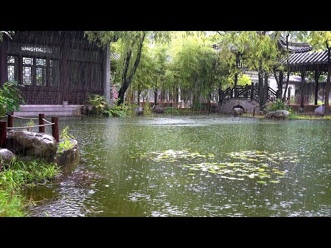 The cool sound of rain falling on a garden pond. End Insomnia, White noise for Deep Sleep