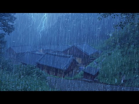 Sleep Instantly Within 3 Minute with Heavy Rain &amp; Thunderstorm on Ancient House in Mountain at Night