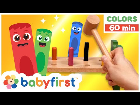 Toddler Learning Video | COLOR CREW MAGIC - Pounding Pegs &amp; Cat Pencil Holder + | DIY | BabyFirst TV