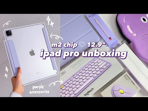 📦 m2 ipad pro 12.9&quot; unboxing (silver) + apple pencil &amp; accessories 💜 dream purple setup