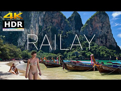 4K HDR // Walking Railay Beach in Krabi | BEST Place in the World | Thailand 2022 - With Captions