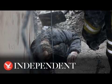 Rescuers pull elderly man from rubble of Kharkiv building after Russian airstrike