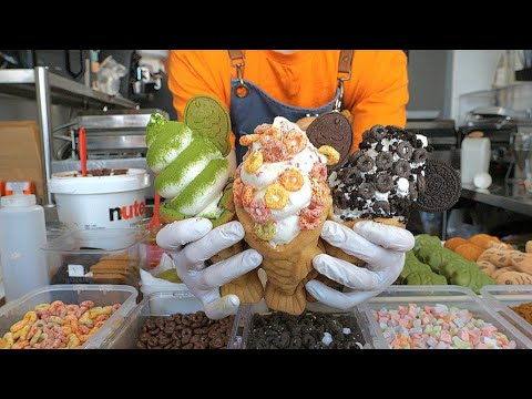 How to make a korean style taiyaki ice cream - korean street food / 성신여대 붕어빵 아이스크림 맛집 뿡어당