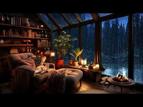 Thunderstorm, Rain &amp; Crackling Fire in a Cozy Hut with Cats - Nature Sounds - Sleep &amp; Relax