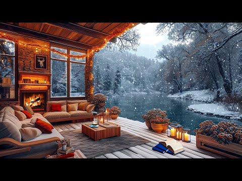 Cozy Winter Coffee Shop Ambience ☕ Warm Jazz Instrumental Music &amp; Crackling Fireplace for Relaxing