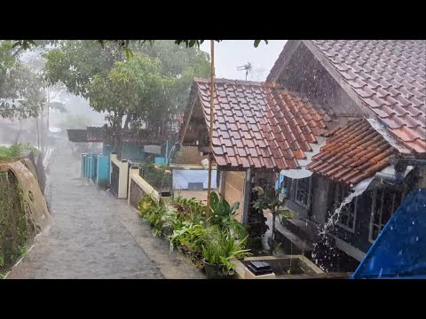 Super heavy rain in Indonesia village | Very Refreshing, 3 hour walking in the rain