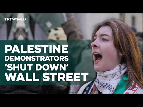 Massive crowd of pro-Palestine demonstrators march to Wall Street