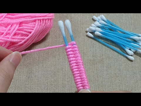 Amazing Woolen Flower Craft Ideas with Cotton buds - Easy Rose Making - Hand Embroidery Design Trick