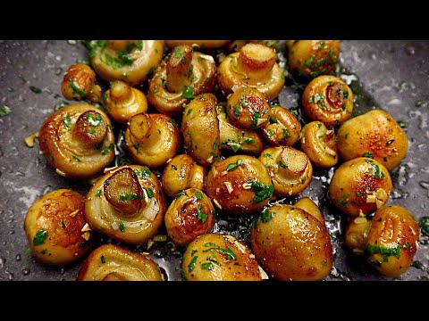 Mushrooms with garlic are tastier than meat! Fried champignons in a pan!