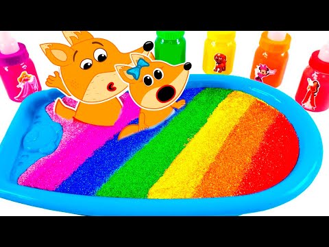 Baby Lucia, Let's go and play with colorful water. Fox Family outdoor adventures with Dad 