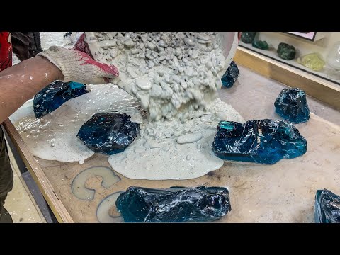 Incredible Kitchen island made of Glass, Concrete, Acacia branches and Epoxy resin.