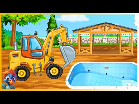 Bagger baut Schwimmbecken und Bahnhof | Bagger Kinder | Dodo