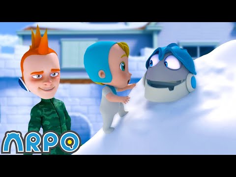 The Great Snowball Fight - Protect the Baby!!! | ARPO | Nursery Rhymes &amp; Cartoons for Kids | Moonbug