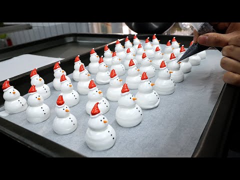 chocolate christmas tree and snowman meringue cookies / 초콜릿 크리스마스 트리와 귀여운 눈사람 머랭쿠키