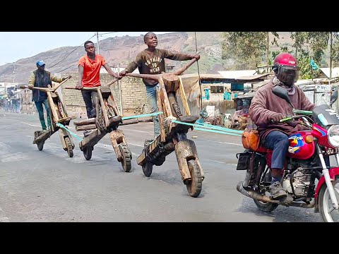 Riding Cheapest African Handmade Scooter for a Living