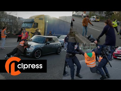 Tensions lors du blocage du p&eacute;riph&eacute;rique par &quot;Derni&egrave;re R&eacute;novation&quot; (10 d&eacute;cembre 2022, Paris) [4K]