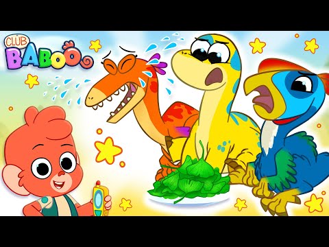 Club Baboo | Why are the Dino babies crying? | They are hungry! | Learn what each dino eats!