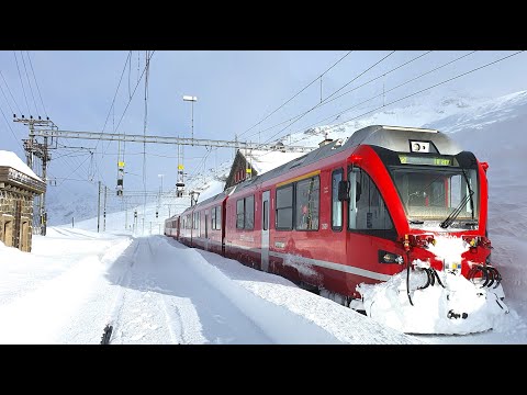 ★ 4K Cab ride 🇨🇭St. Moritz - 🇮🇹Tirano, fresh snow, strong winds &amp; snowdrifts [03.2020]