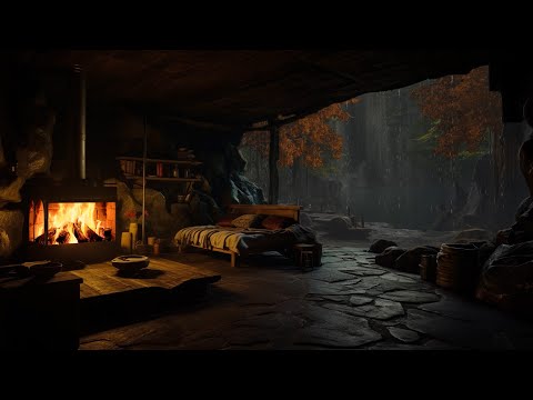 🔴 Autumn Rain Scene In The Forest - The Sound Of Fire And Rain Helps You Fall Asleep