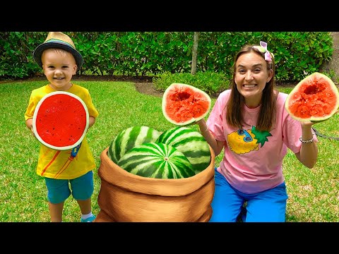 Chris and mom learn how to harvest fruits and vegetables and feeding the animals at the farm