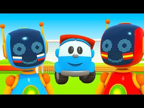 Truck &amp; robots for kids play soccer. Kids' cartoon.