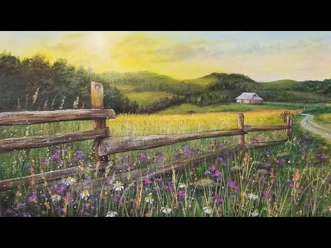 Country Fence Landscape Acrylic Painting LIVE Tutorial