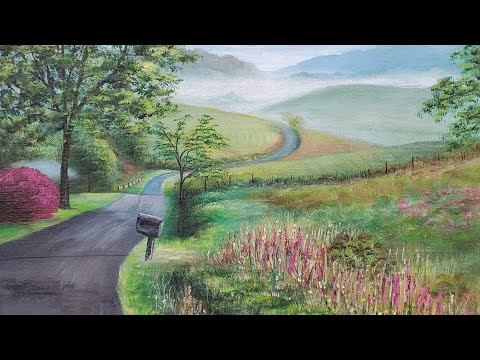 Country Road Landscape Acrylic Painting LIVE Tutorial