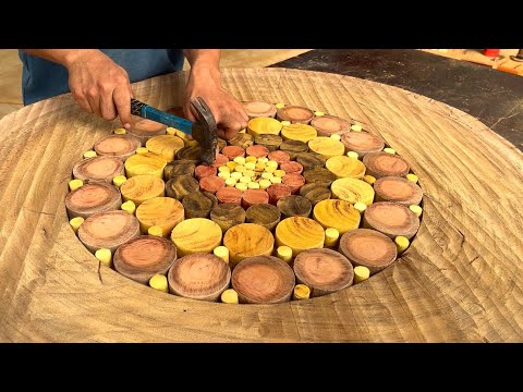 Unique Wooden Interior Design // Defective Tree Stump Is Transformed Into A Very Eye Catching Table