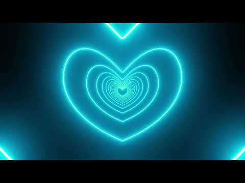 Neon Lights Love Heart Tunnel Background Video  Light Blue Heart Moving Background Video Loop