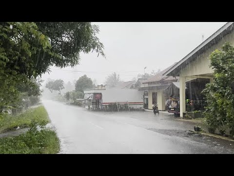 [4K] Relaxing Walk in the Middle of Heavy Rain | Walk through village lanes in South Indonesia