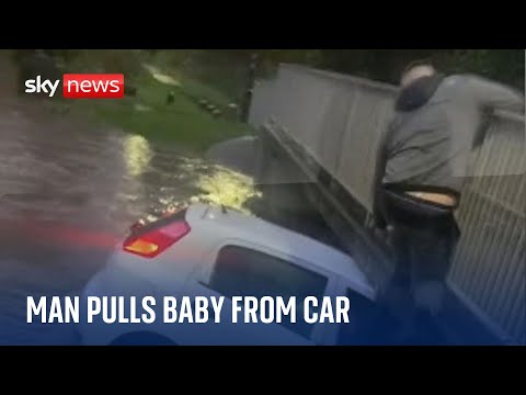 Storm Henk: Man rescues three-year-old girl from car in swollen river