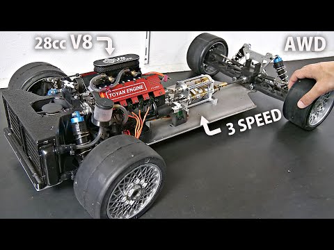 Making a 1/5 AWD V8 RC Car w/ MANUAL Gearbox! - Engine &amp; Transmission Installation