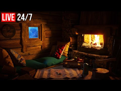 🔴 Blizzard &amp; Fireplace in a Cozy Winter Attic | Deep Sleep, from Insomnia, Sleep Better - Live 24/7