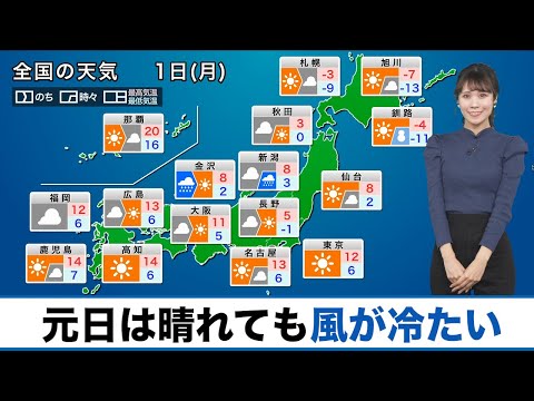 【2024年1月1日元日の天気】晴れても風が冷たい／一時的な冬型に