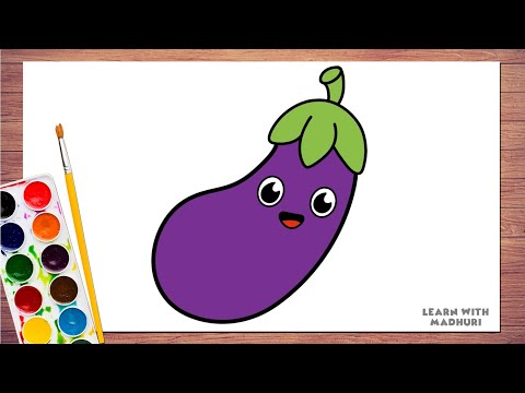 How to Draw a Cute Brinjal Drawing Easy For Kids | Learn with Madhuri