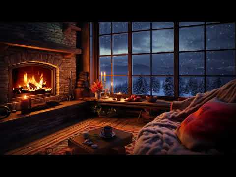 Snowy Fireplace Haven Cozy Room Ambiance with Crackling Fire and Gentle Snowfall | ASMR